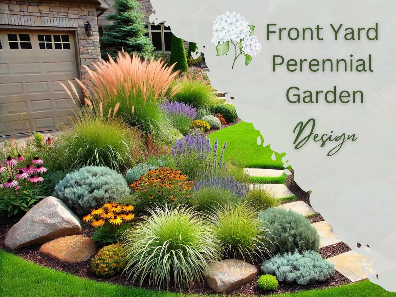 Full sun perennial Front yard landscaping design plan