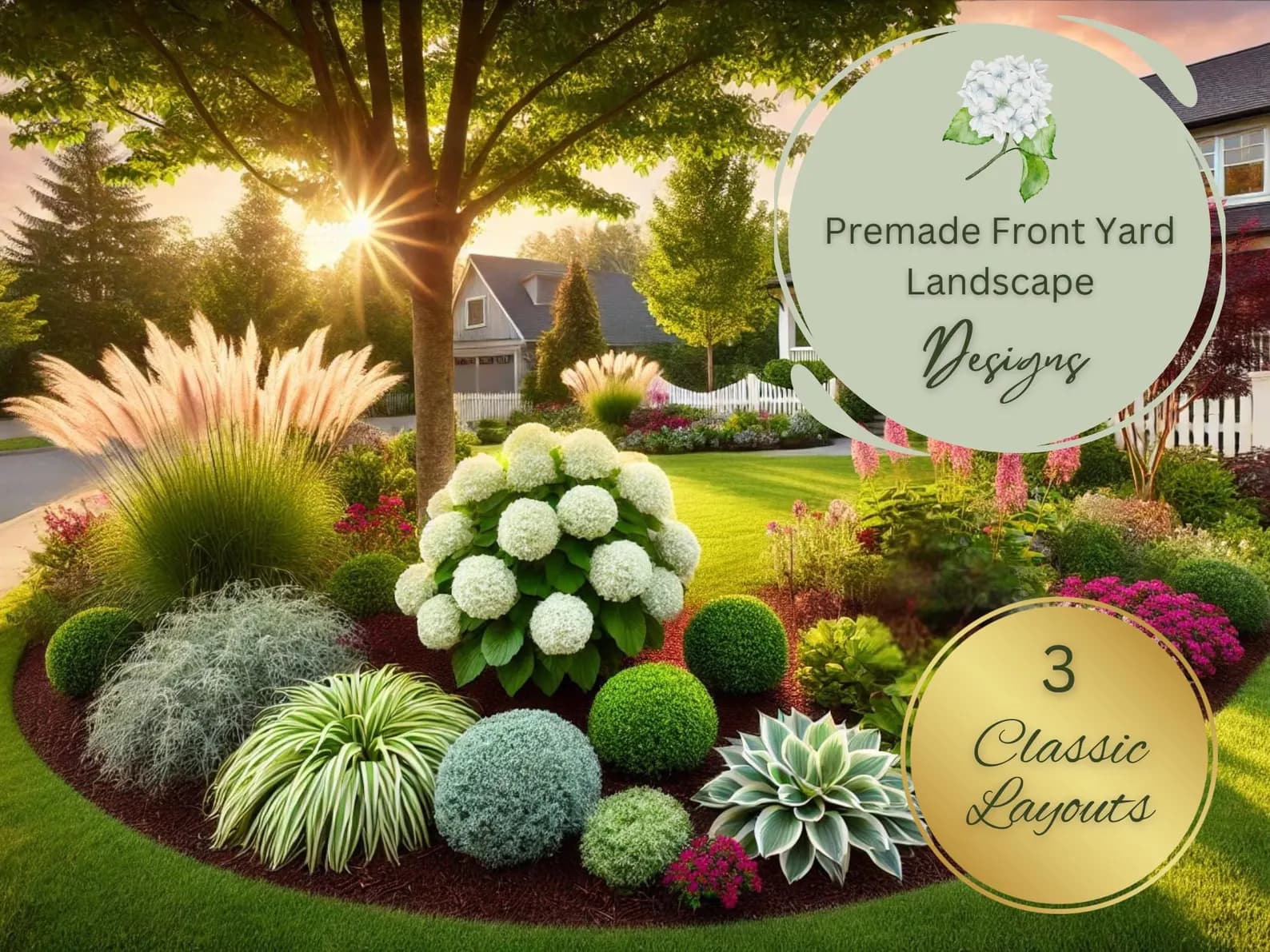 Modern Front yard Partial shade hydrangea landscape plan