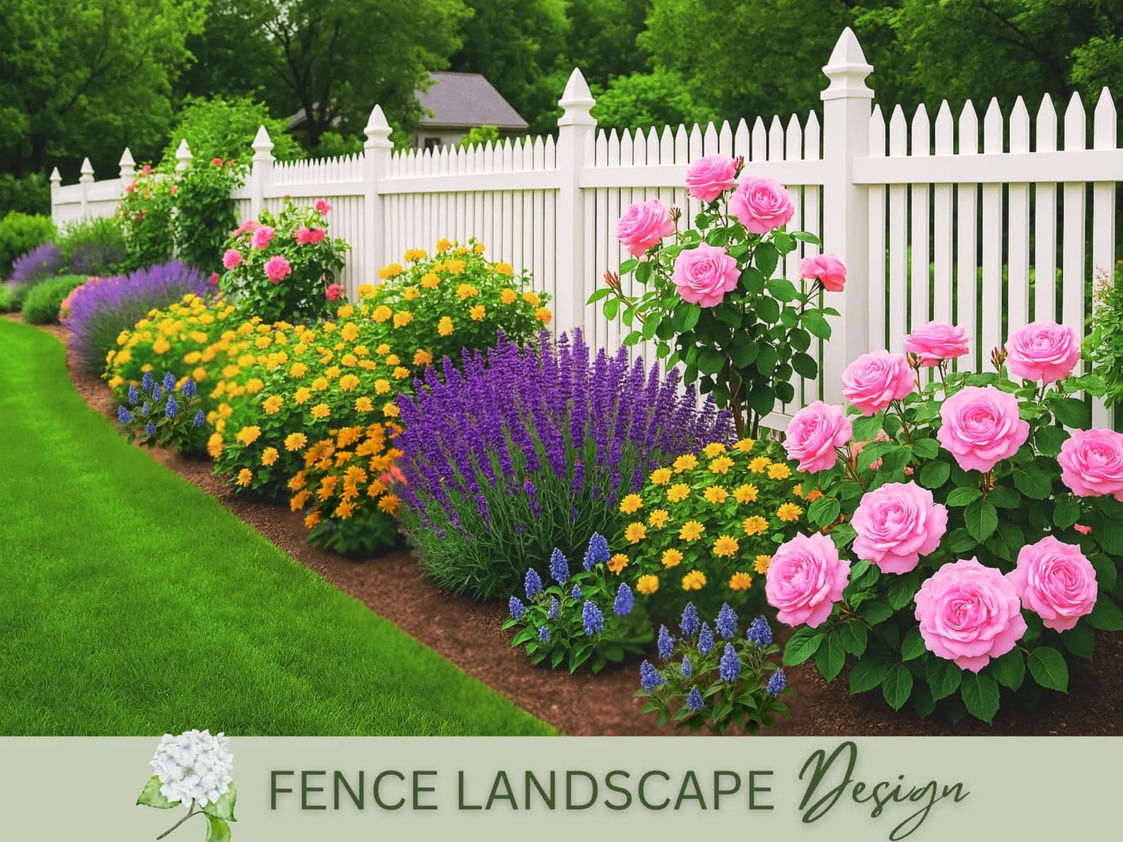 Premade fence landscape design pollinator garden cottage garden