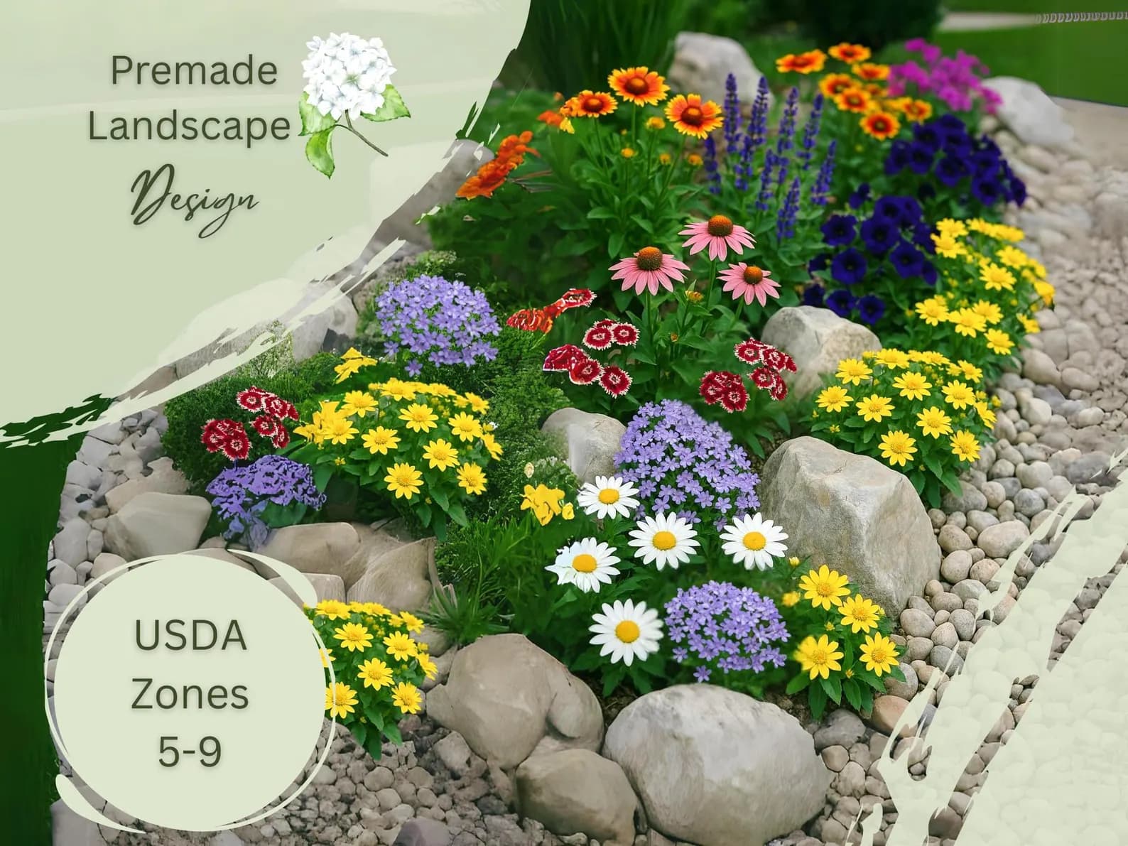 Premade fence landscape design pollinator rock garden